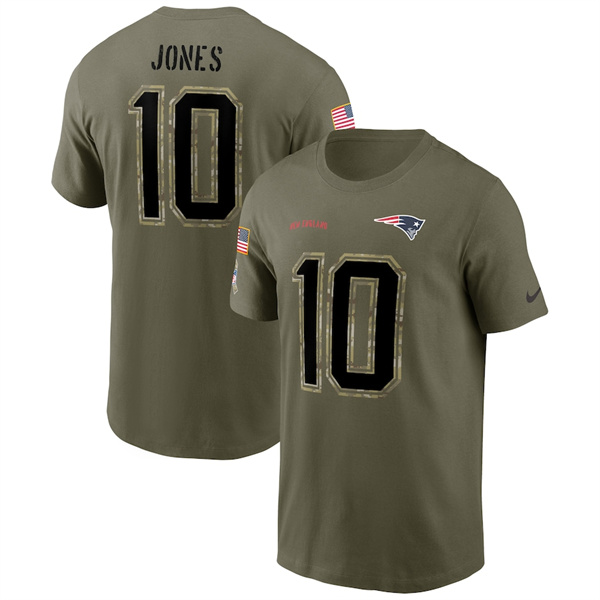 Men's New England Patriots #10 Mac Jones 2022 Olive Salute to Service T-Shirt Men's New England Patriots #10 Mac Jones 2022 Olive Salute to Service T-Shirt